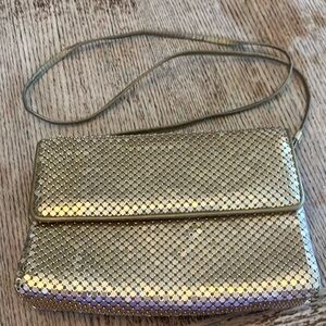 Whiting and Davis Gold Mesh Evening Bag Vintage Shoulder removable strap Clutch